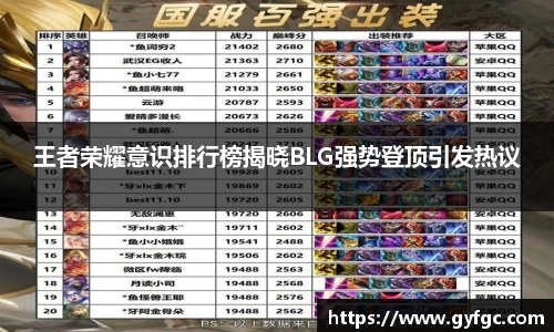 王者荣耀意识排行榜揭晓BLG强势登顶引发热议